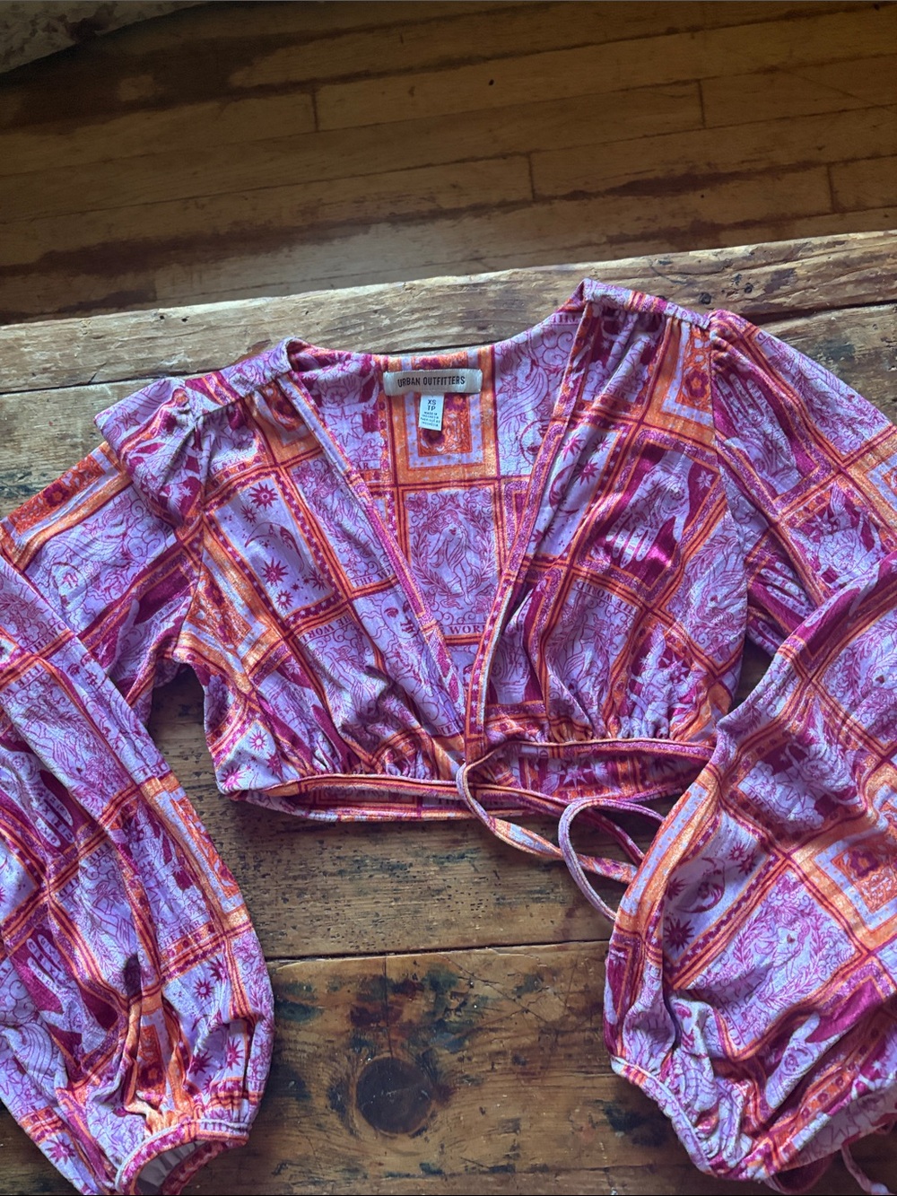 Urban Outfitters Pink and Orange Printed Wrap Crop Top